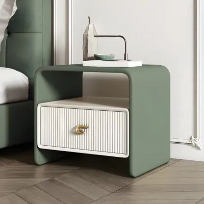 Morandi Narrow Open Back Leather Wood Nightstand Image - 12