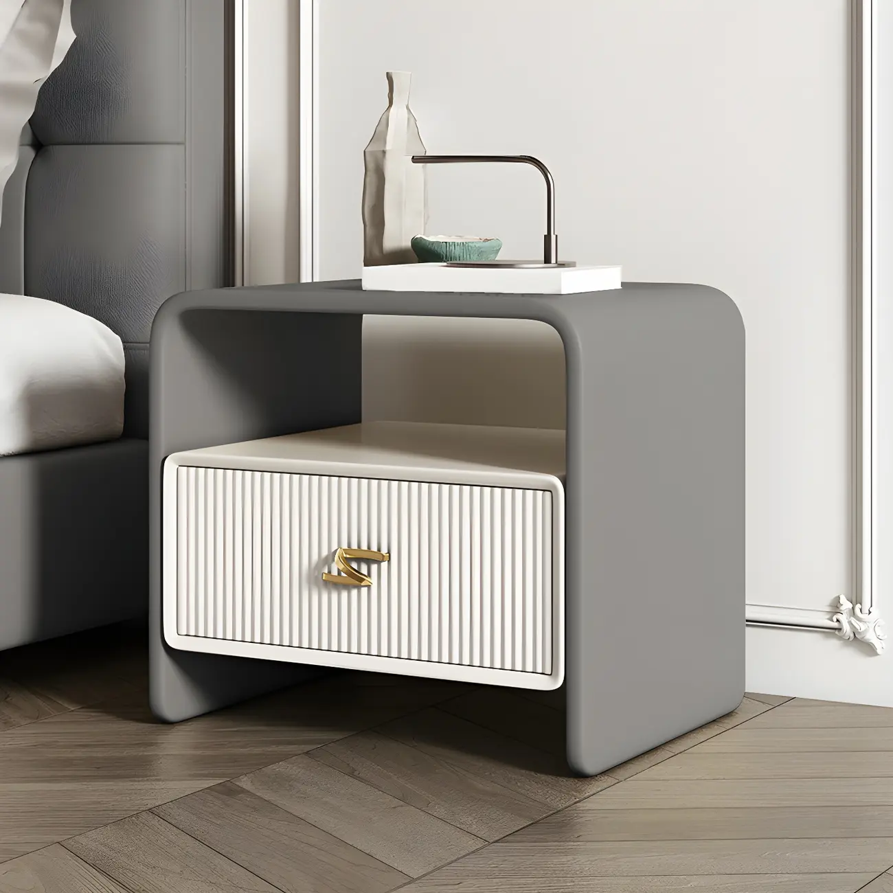 Morandi Narrow Open Back Leather Wood Nightstand Image - 13 | homeyfad