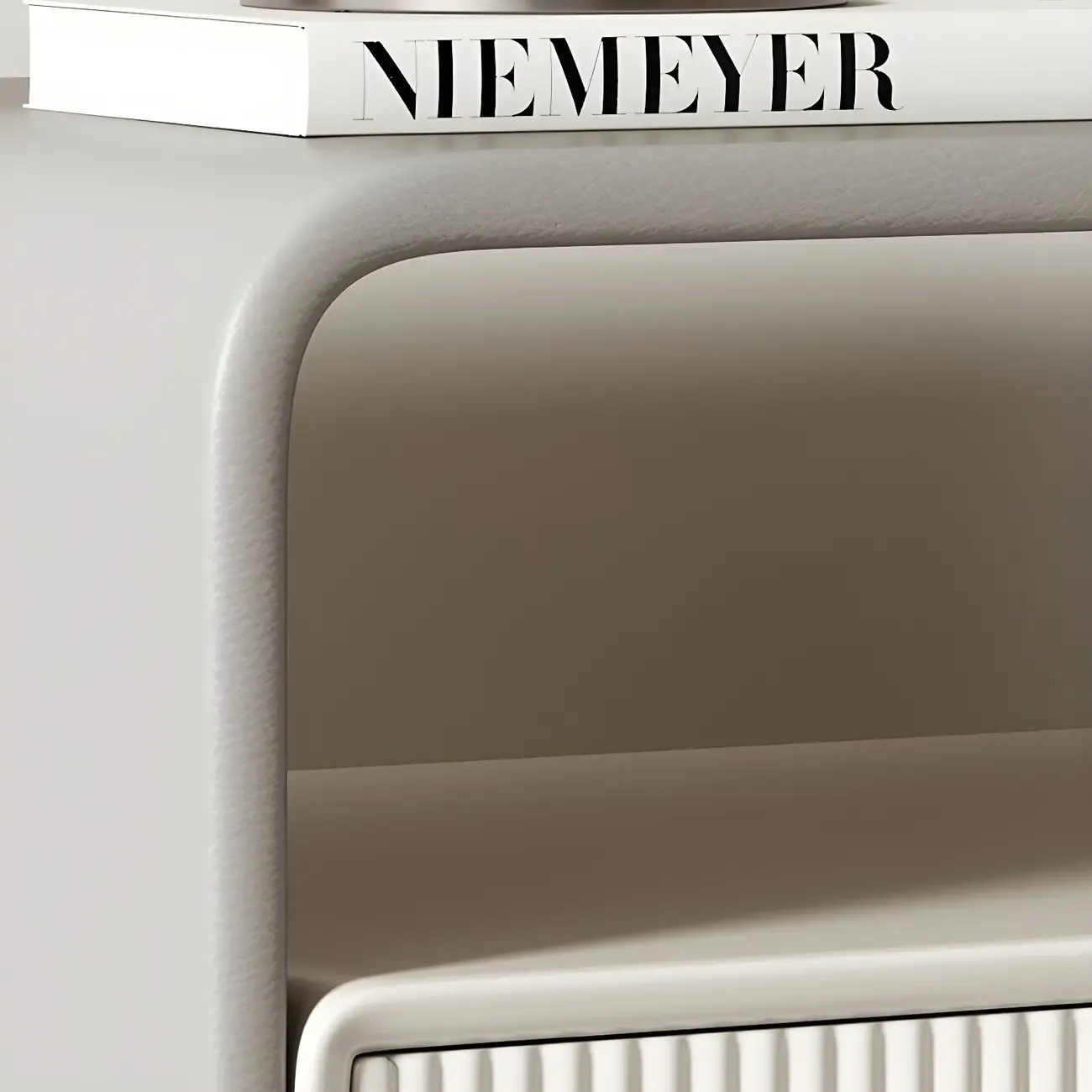 Morandi Narrow Open Back Leather Wood Nightstand Image - 14