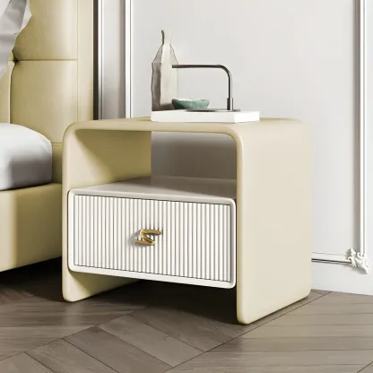 Morandi Narrow Open Back Leather Wood Nightstand Image - 16