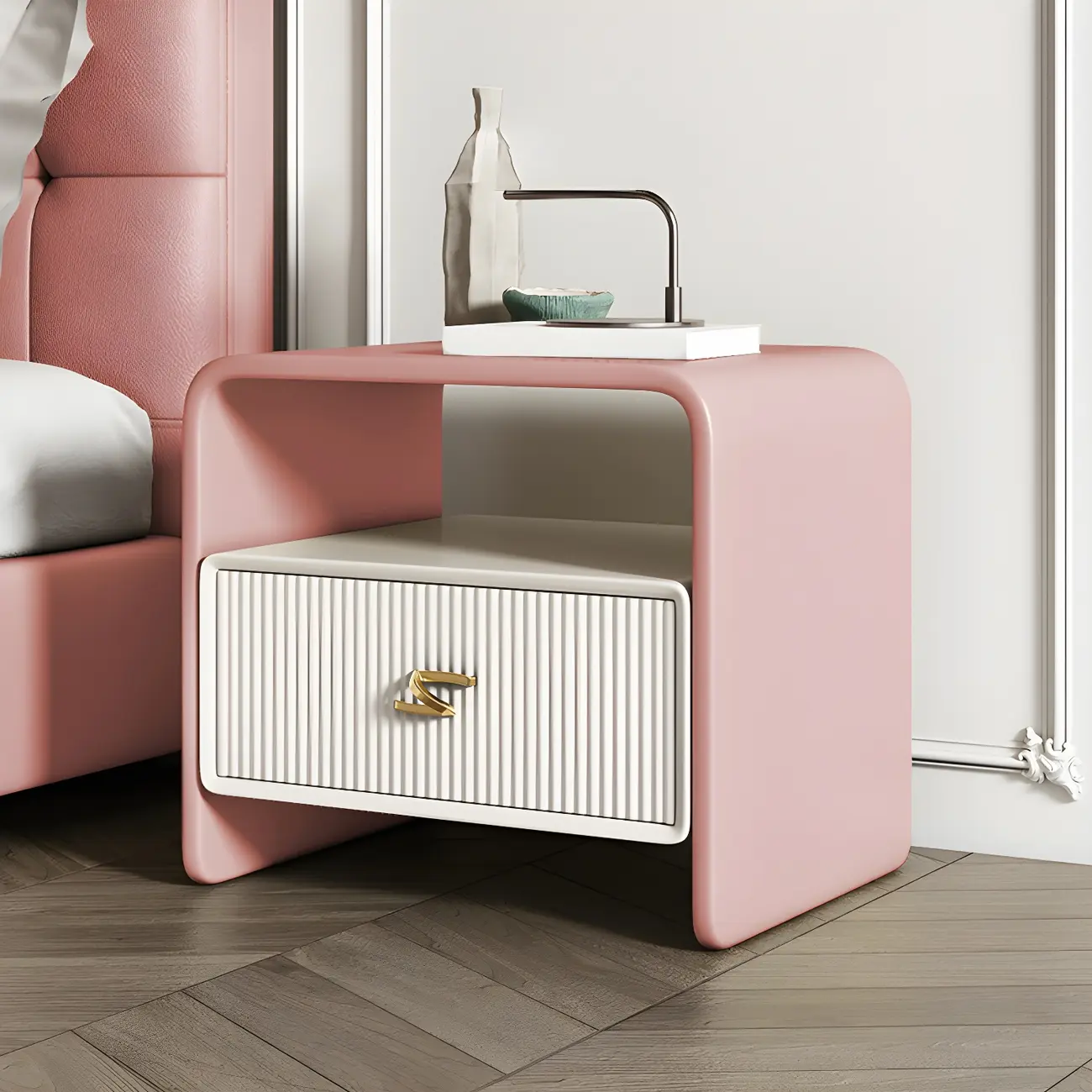 Morandi Narrow Open Back Leather Wood Nightstand Image - 21 | homeyfad