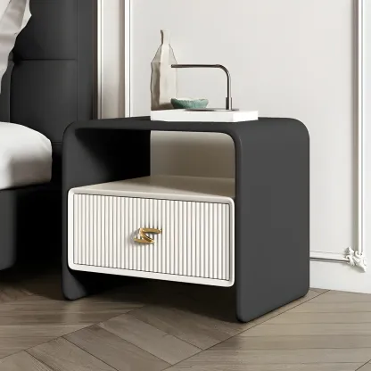 Morandi Narrow Open Back Leather Wood Nightstand Image - 24