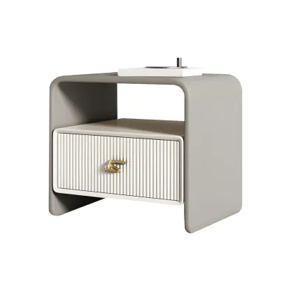 Morandi Narrow Open Back Leather Wood Nightstand Image - 23