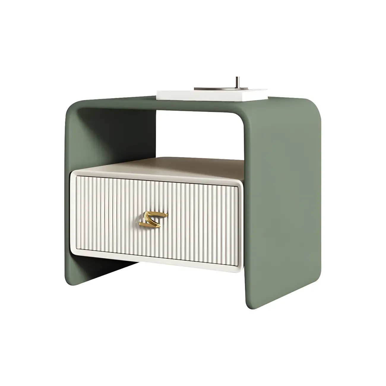 Morandi Narrow Open Back Leather Wood Nightstand Image - 27