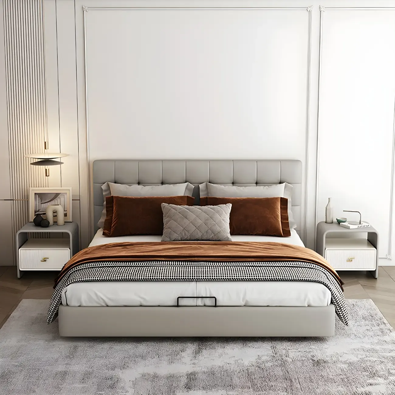 Morandi Narrow Open Back Leather Wood Nightstand Image - 29