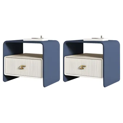 Morandi Narrow Open Back Leather Wood Nightstand Image - 32