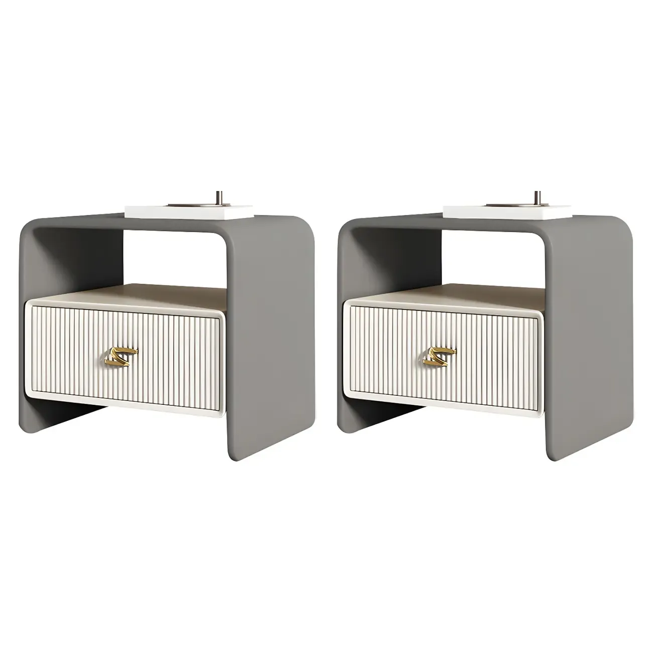 Morandi Narrow Open Back Leather Wood Nightstand Image - 34