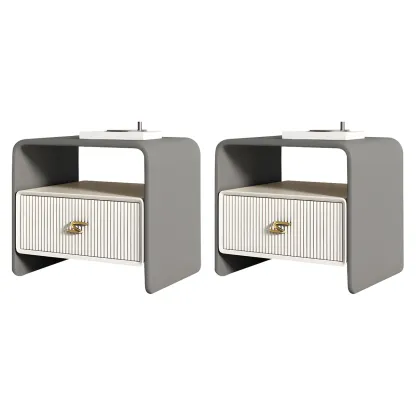 Morandi Narrow Open Back Leather Wood Nightstand Image - 34