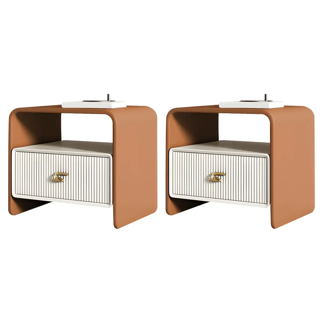 Morandi Narrow Open Back Leather Wood Nightstand Image - 37