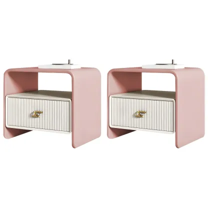 Morandi Narrow Open Back Leather Wood Nightstand Image - 38