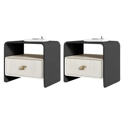 Morandi Narrow Open Back Leather Wood Nightstand Image - 39