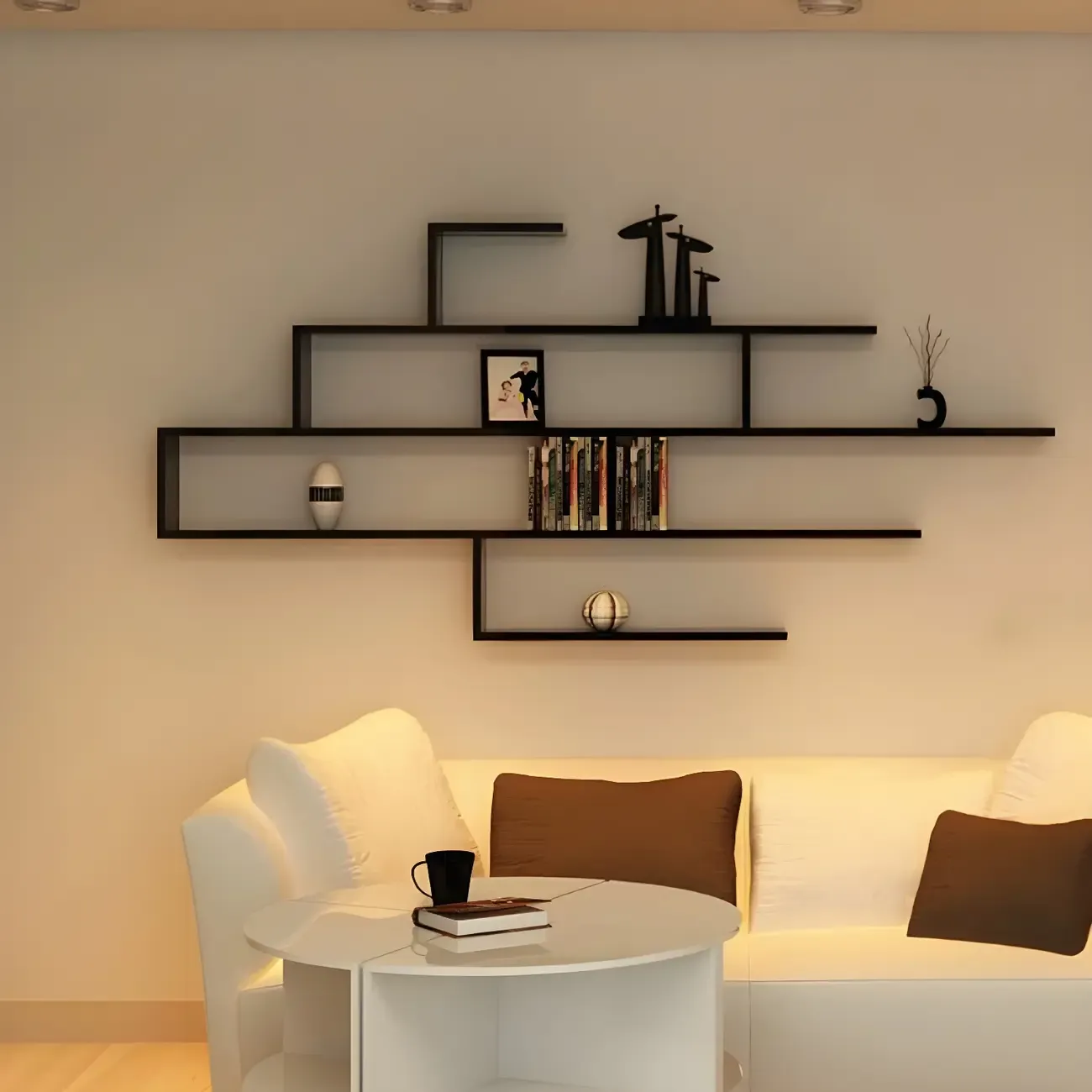Minimalist Black Wood Geometric Wall-mounted Bookshelf Image - 3
