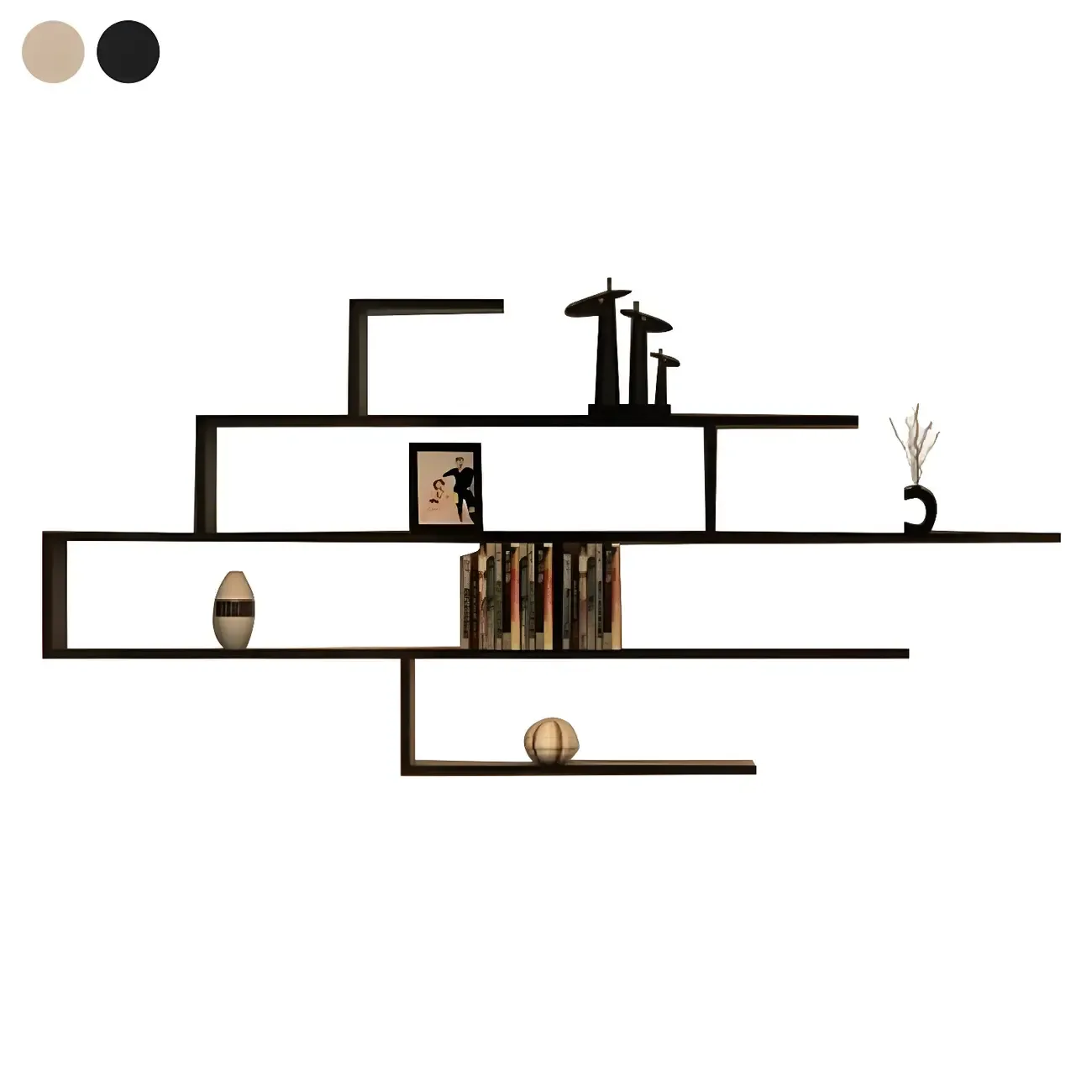 Minimalist Black Wood Geometric Wall-mounted Bookshelf Image - 4