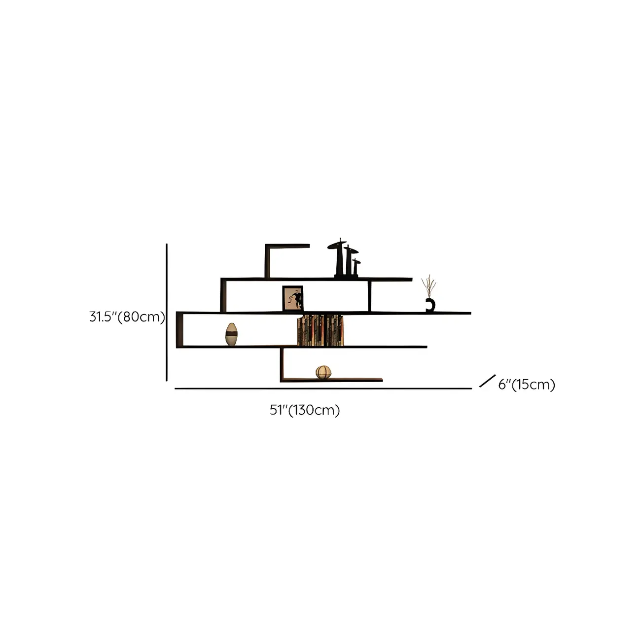 Minimalist Black Wood Geometric Wall-mounted Bookshelf Image - 8 | homeyfad