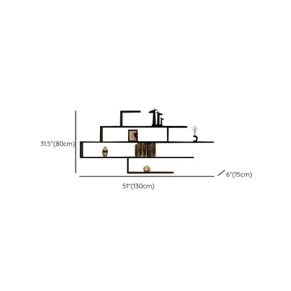 Minimalist Black Wood Geometric Wall-mounted Bookshelf Image - 8