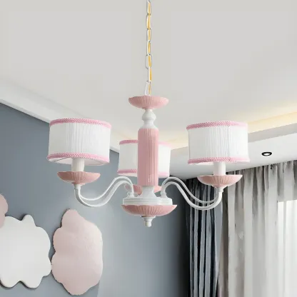 Pink Glass Retro Flower Shaped Chandelier Light Image - 1