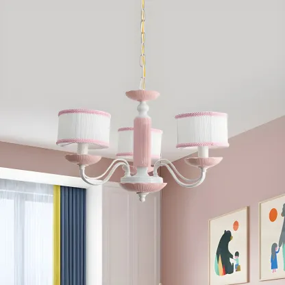 Pink Glass Retro Flower Shaped Chandelier Light Image - 2