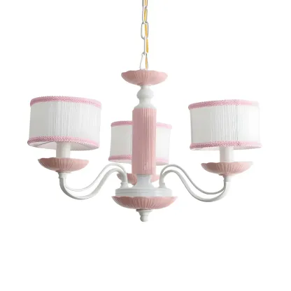 Pink Glass Retro Flower Shaped Chandelier Light Image - 3