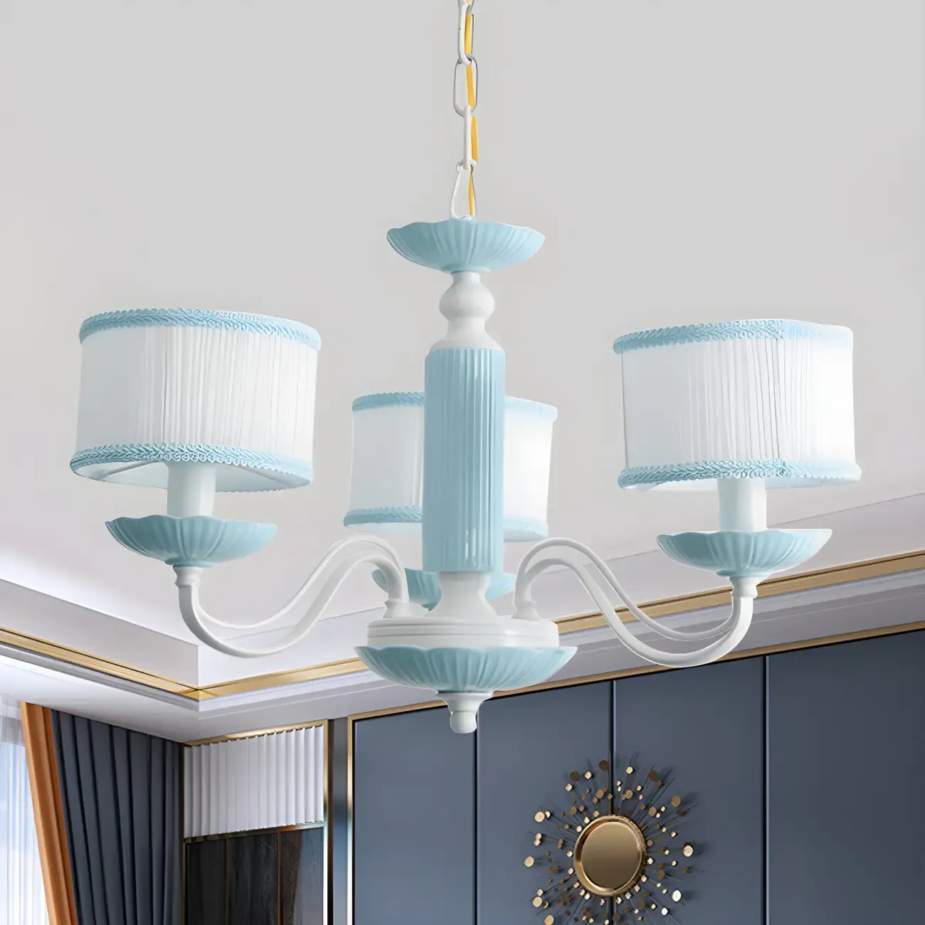 Pink Glass Retro Flower Shaped Chandelier Light Image - 5