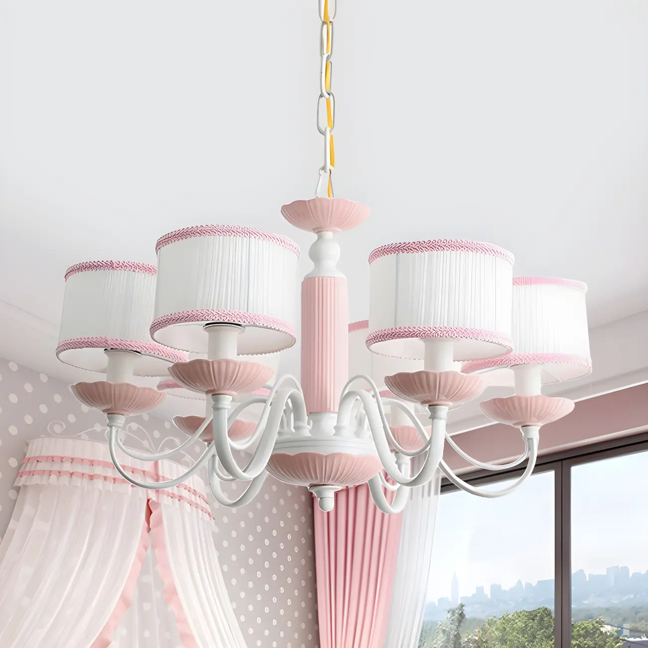 Pink Glass Retro Flower Shaped Chandelier Light Image - 9 | homeyfad