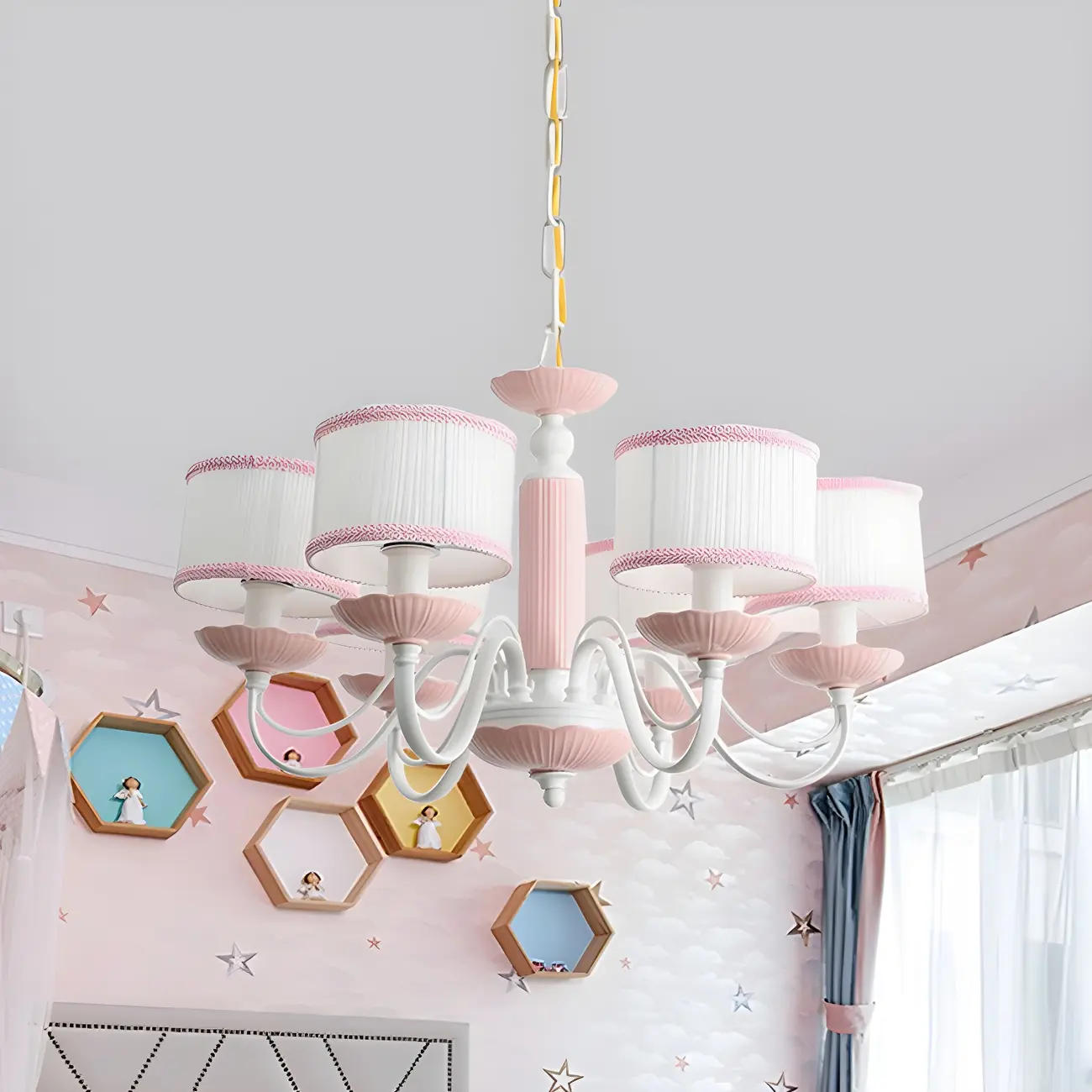 Pink Glass Retro Flower Shaped Chandelier Light Image - 11 | homeyfad