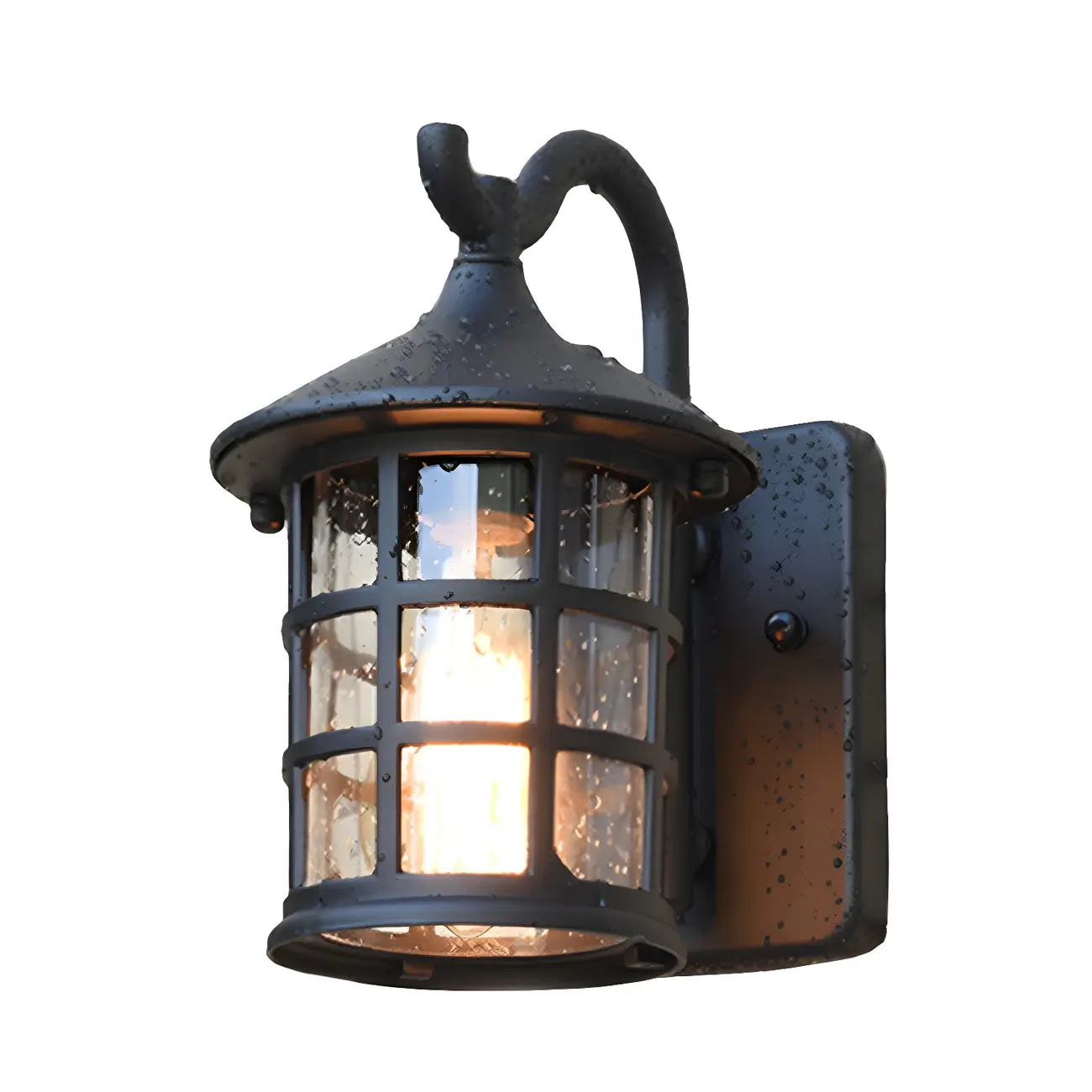 Rustic Black Metal Glass Lantern Outdoor Wall Light Image - 6 | homeyfad