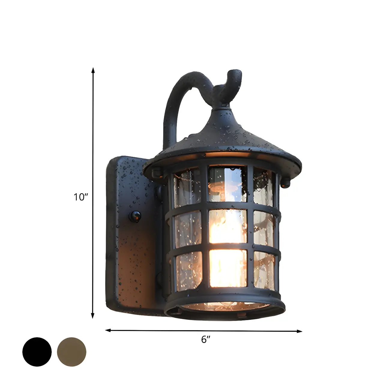 Rustic Black Metal Glass Lantern Outdoor Wall Light Image - 7 | homeyfad