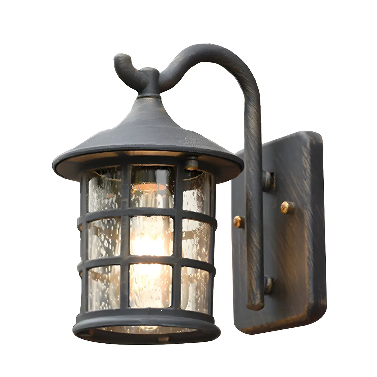 Rustic Black Metal Glass Lantern Outdoor Wall Light Image - 8 | homeyfad