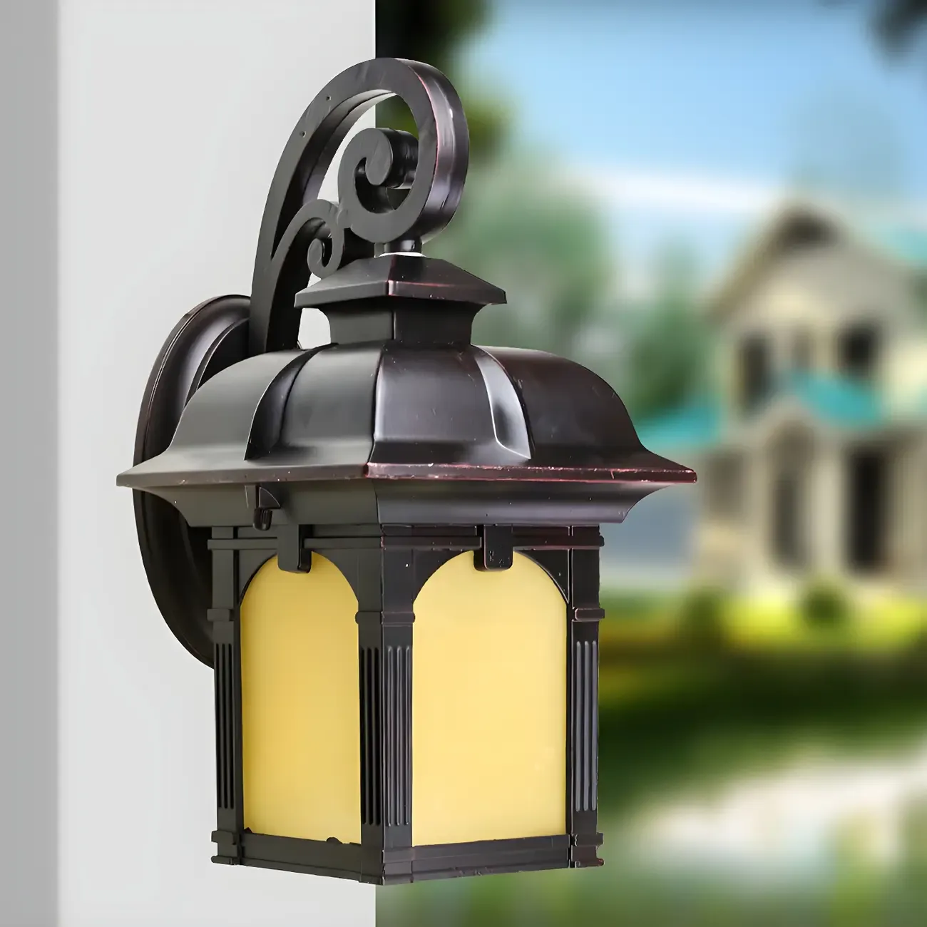 Durable Rustic Rectangle Outdoor Metal Wall Lantern Sconce Image - 1