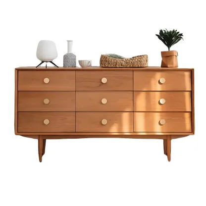 Contemporary Brown Wooden Dressers & Chests with 9-Drawers Image - 5