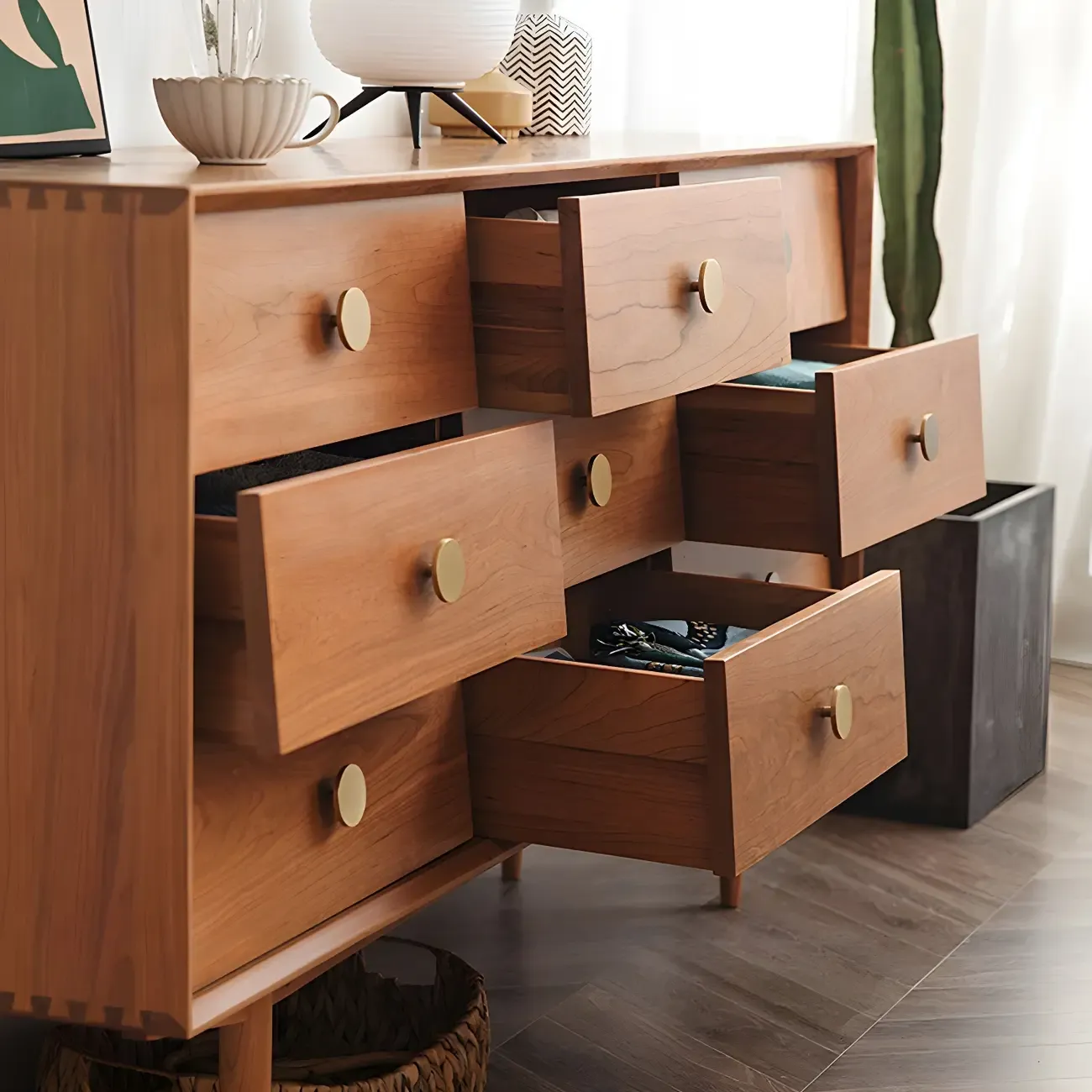 Contemporary Brown Wooden Dressers & Chests with 9-Drawers Image - 6