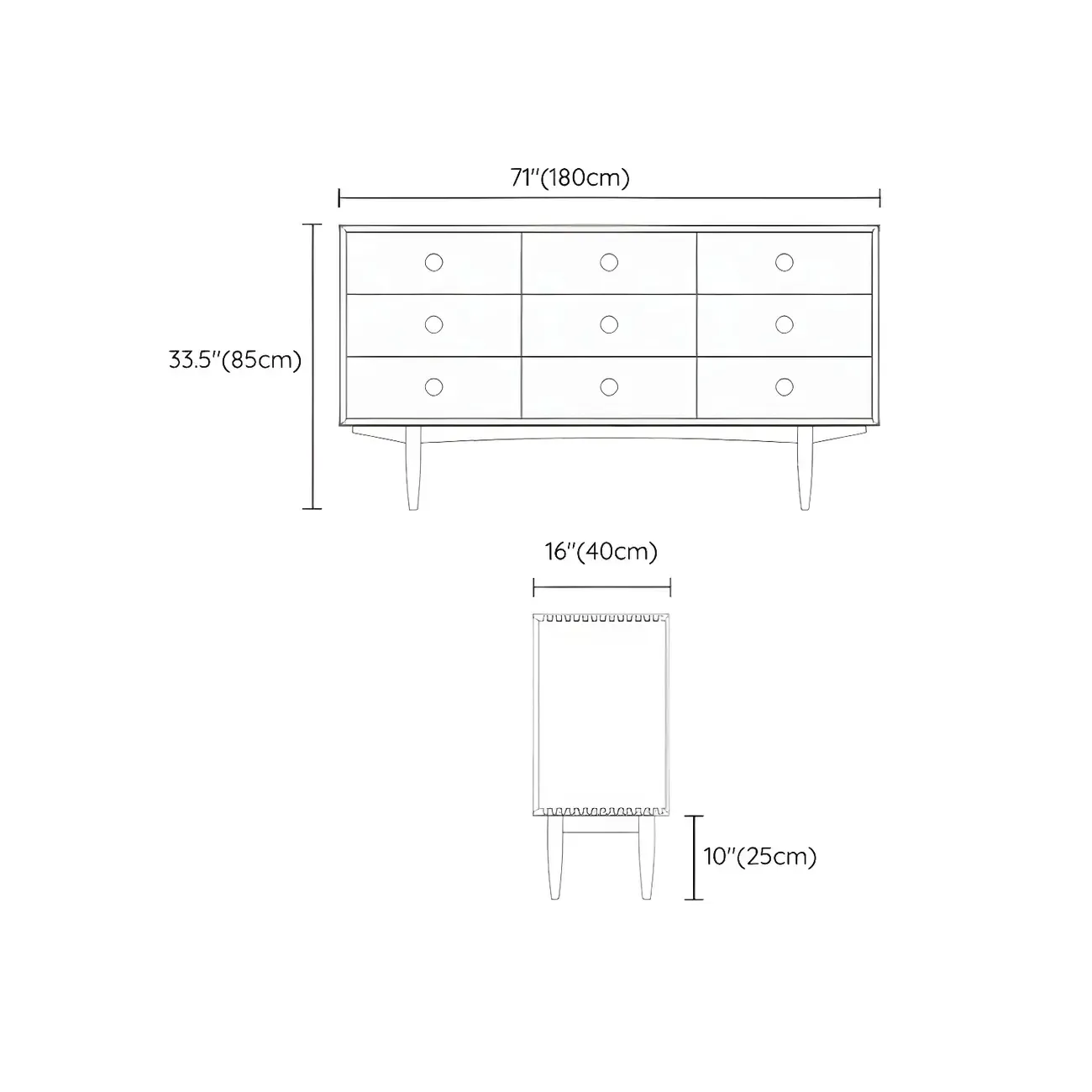 Contemporary Brown Wooden Dressers & Chests with 9-Drawers #size
