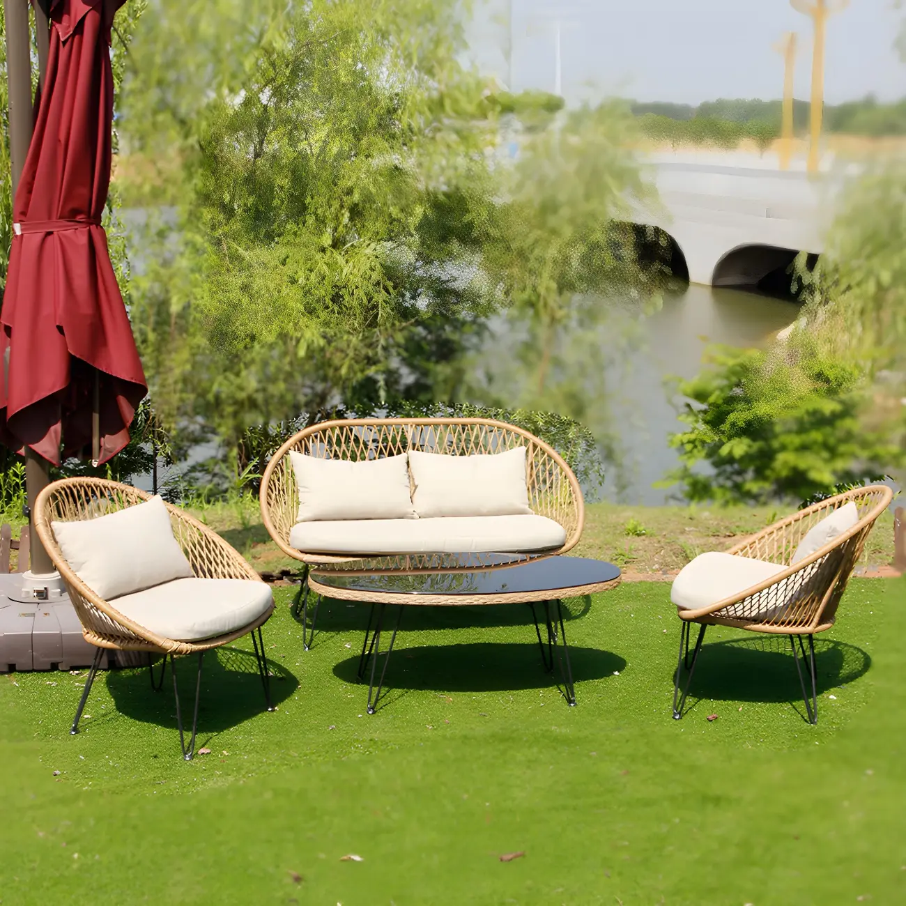Modern Rattan Outdoor Sofa Mildew Resistant Cushions Image - 1 | homeyfad