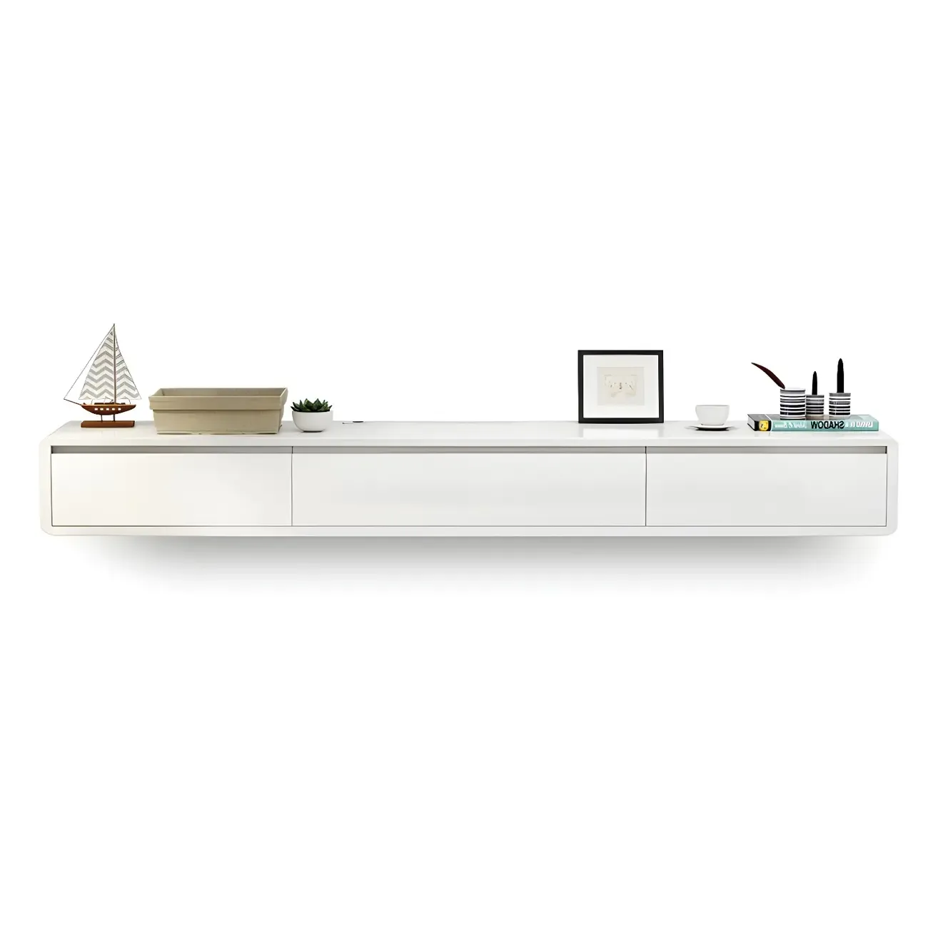 Rectangular Wall-Mounted Wood Drawers TV Stand White | HomeyFad