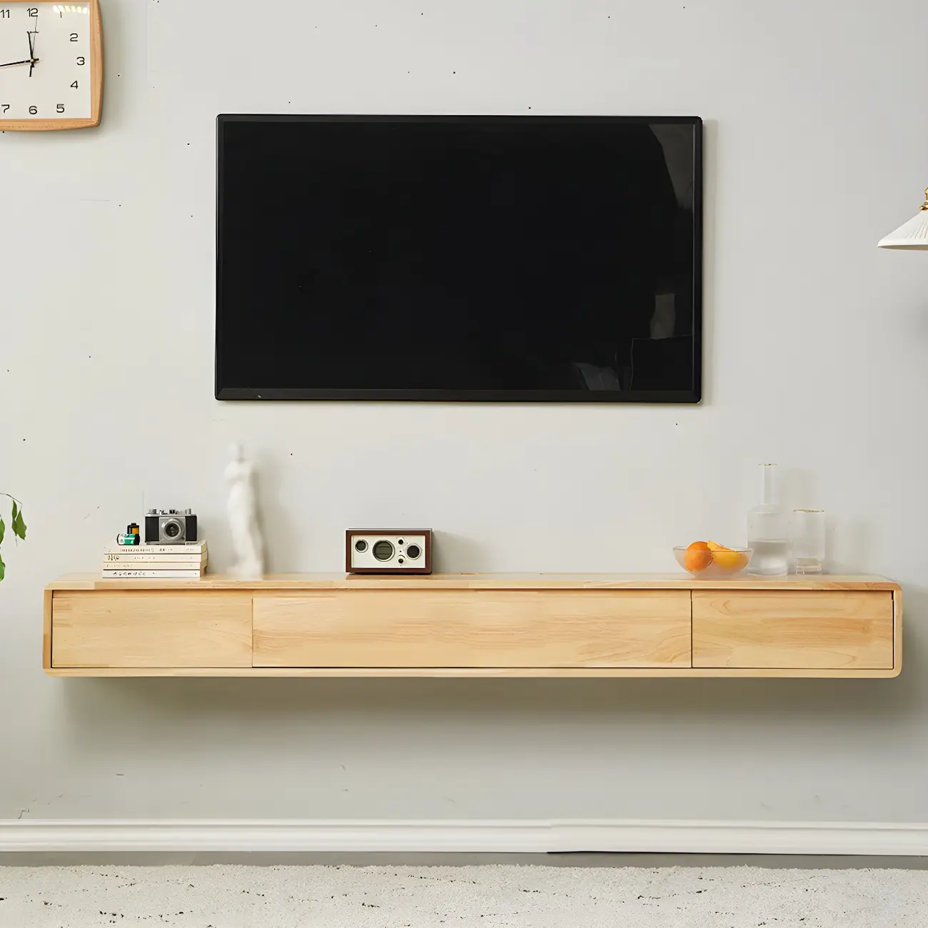 Rectangular Wall-Mounted Wood Drawers TV Stand White Image - 3 | homeyfad