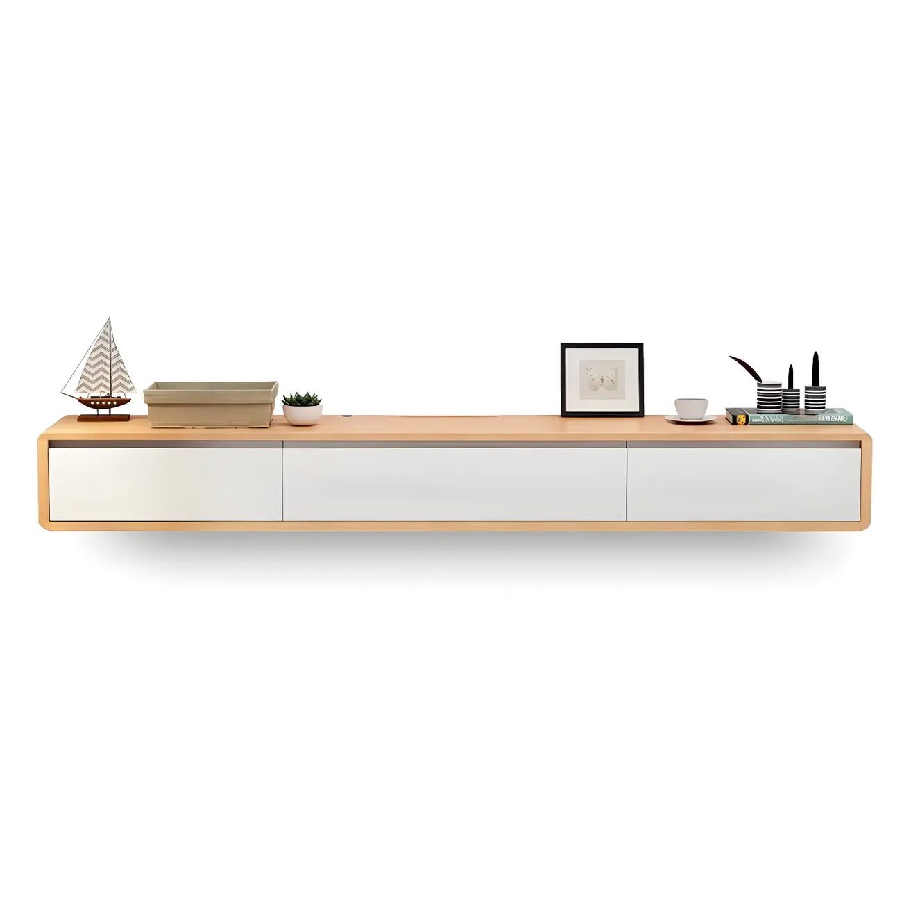 Rectangular Wall-Mounted Wood Drawers TV Stand White Image - 19 | homeyfad