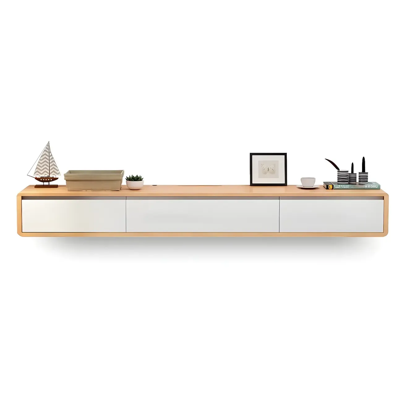 Rectangular Wall-Mounted Wood Drawers TV Stand White Image - 19