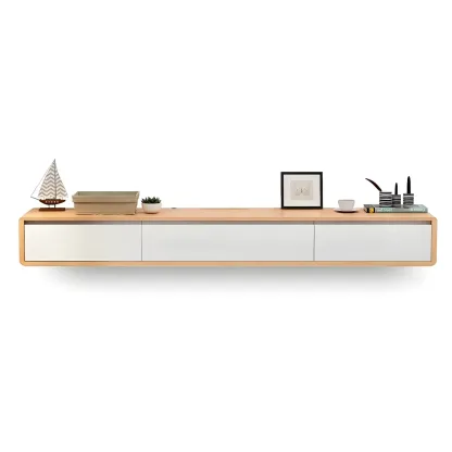 Rectangular Wall-Mounted Wood Drawers TV Stand White Image - 19