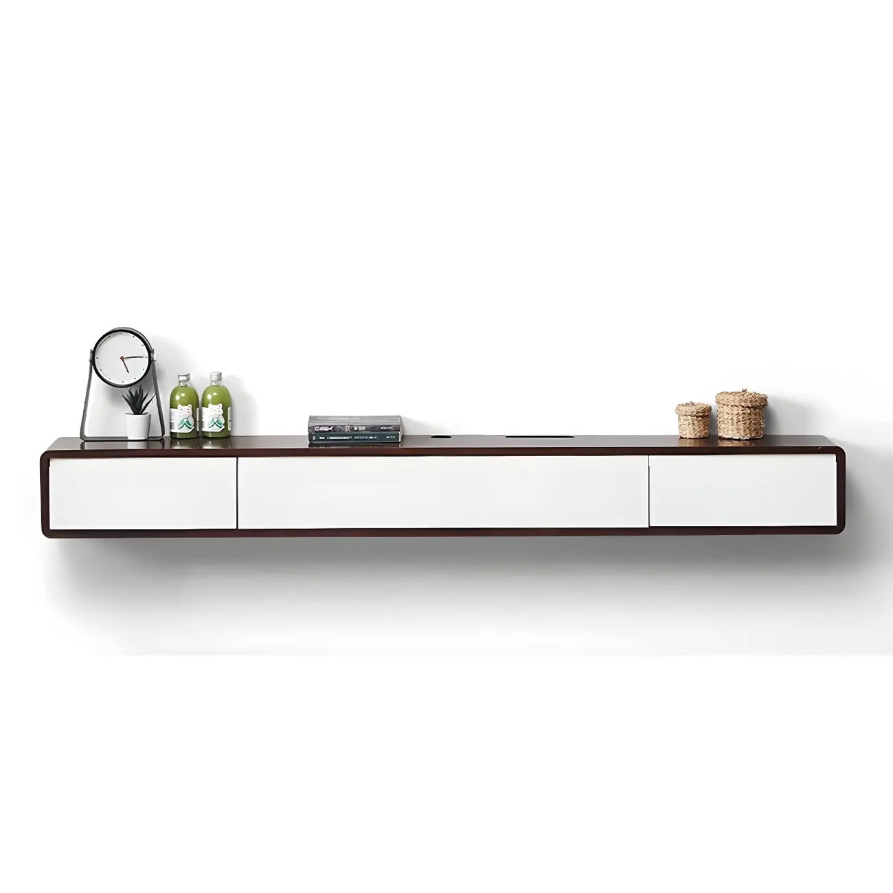 Rectangular Wall-Mounted Wood Drawers TV Stand White Image - 24 | homeyfad