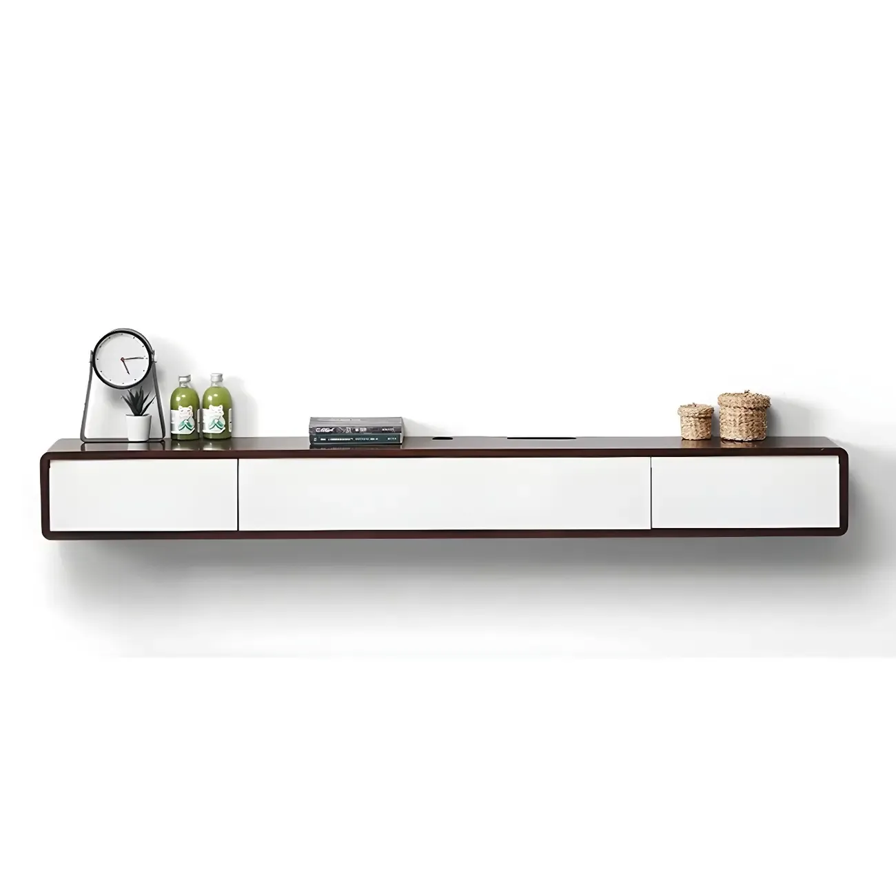 Rectangular Wall-Mounted Wood Drawers TV Stand White Image - 24