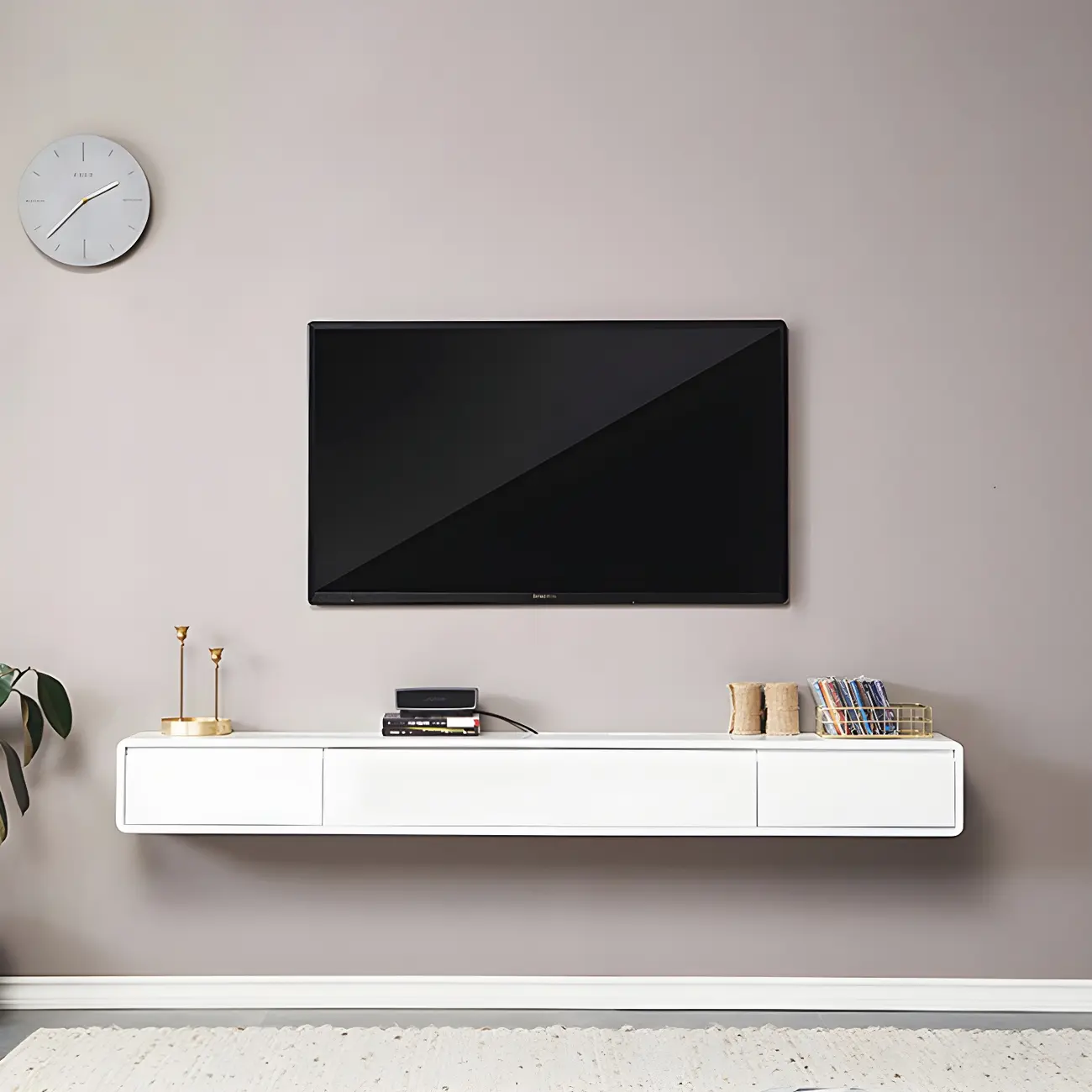 Rectangular Wall-Mounted Wood Drawers TV Stand White Image - 7 | homeyfad