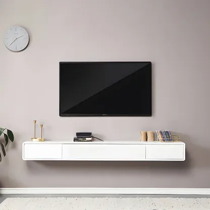 Rectangular Wall-Mounted Wood Drawers TV Stand White Image - 7