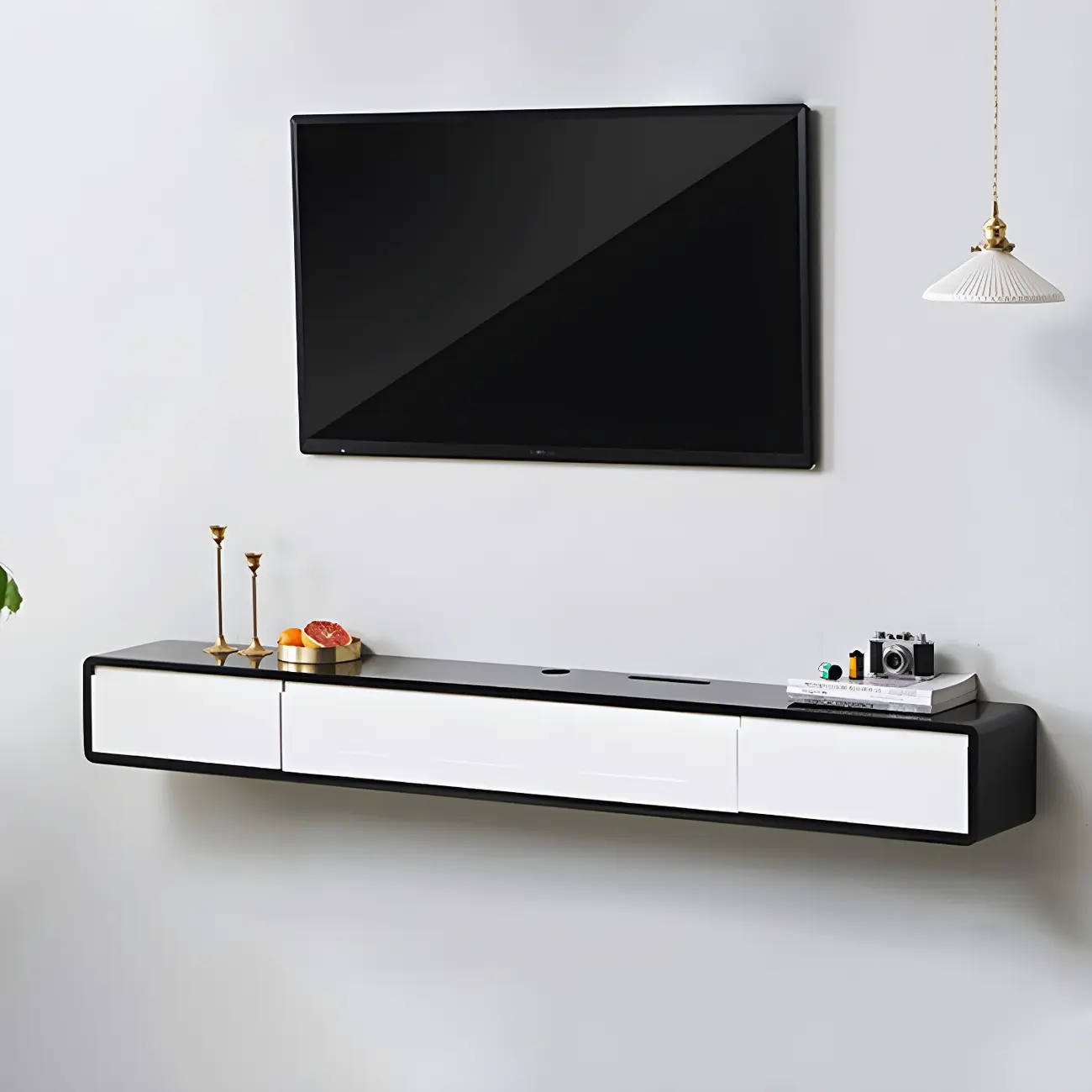 Rectangular Wall-Mounted Wood Drawers TV Stand White Image - 10 | homeyfad