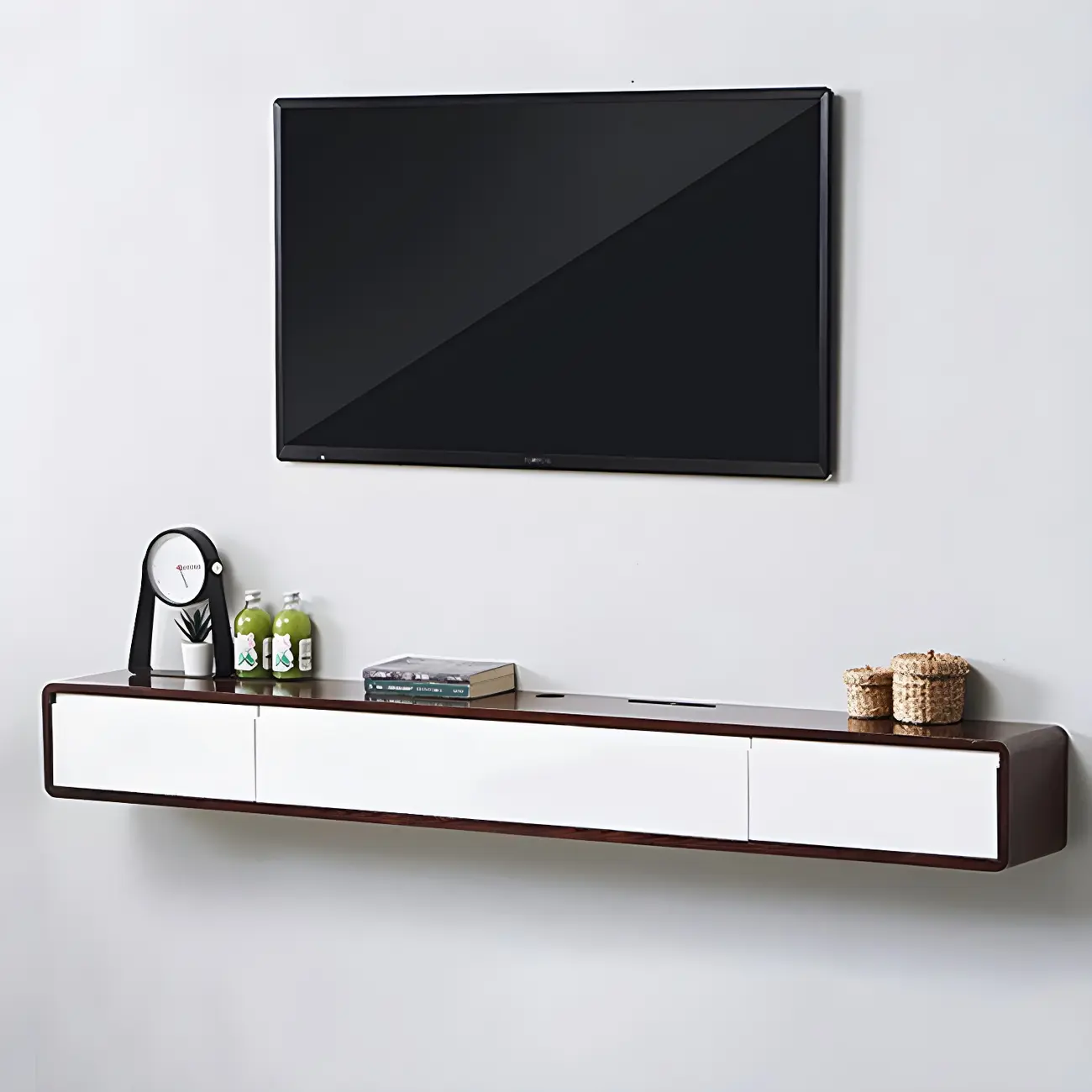 Rectangular Wall-Mounted Wood Drawers TV Stand White Image - 11 | homeyfad