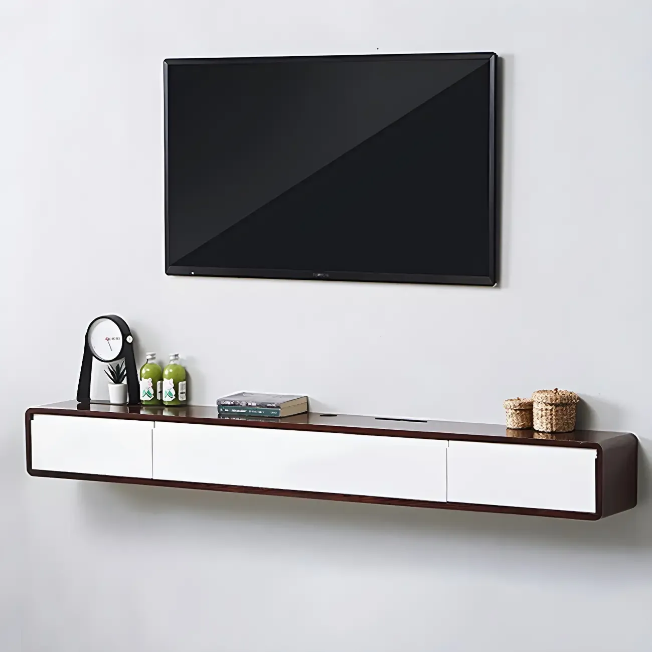 Rectangular Wall-Mounted Wood Drawers TV Stand White Image - 11