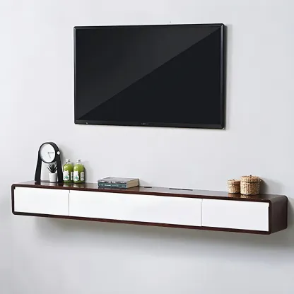 Rectangular Wall-Mounted Wood Drawers TV Stand White Image - 11