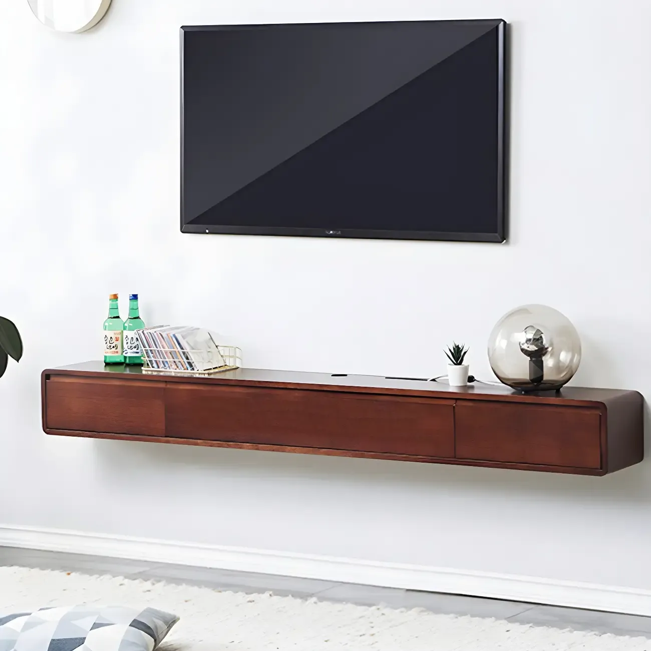Rectangular Wall-Mounted Wood Drawers TV Stand White Image - 8
