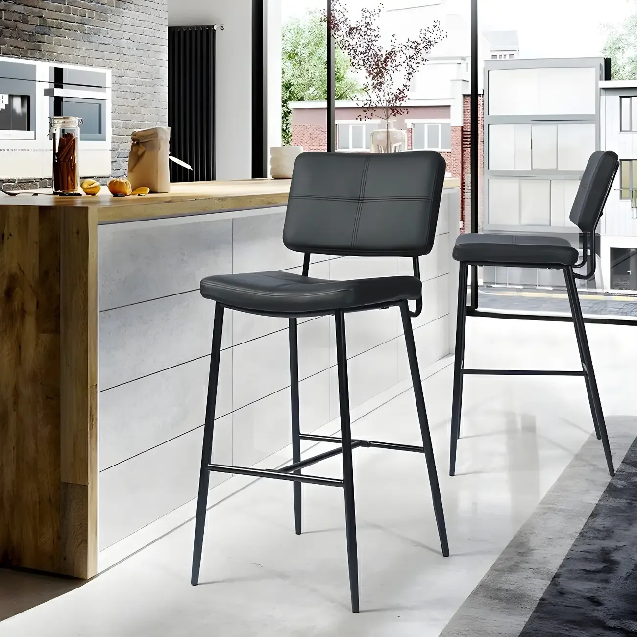 Modern Metal Cushioned Swivel Adjustable Bar Stool Image - 2