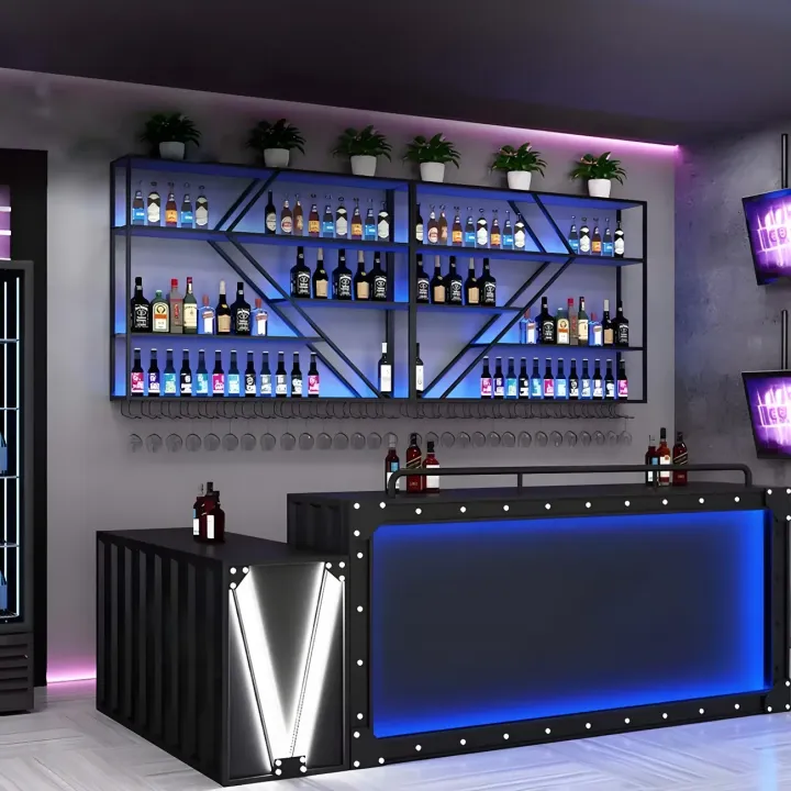 Lighting Metal Black Large Wall-Mounted wine Rack