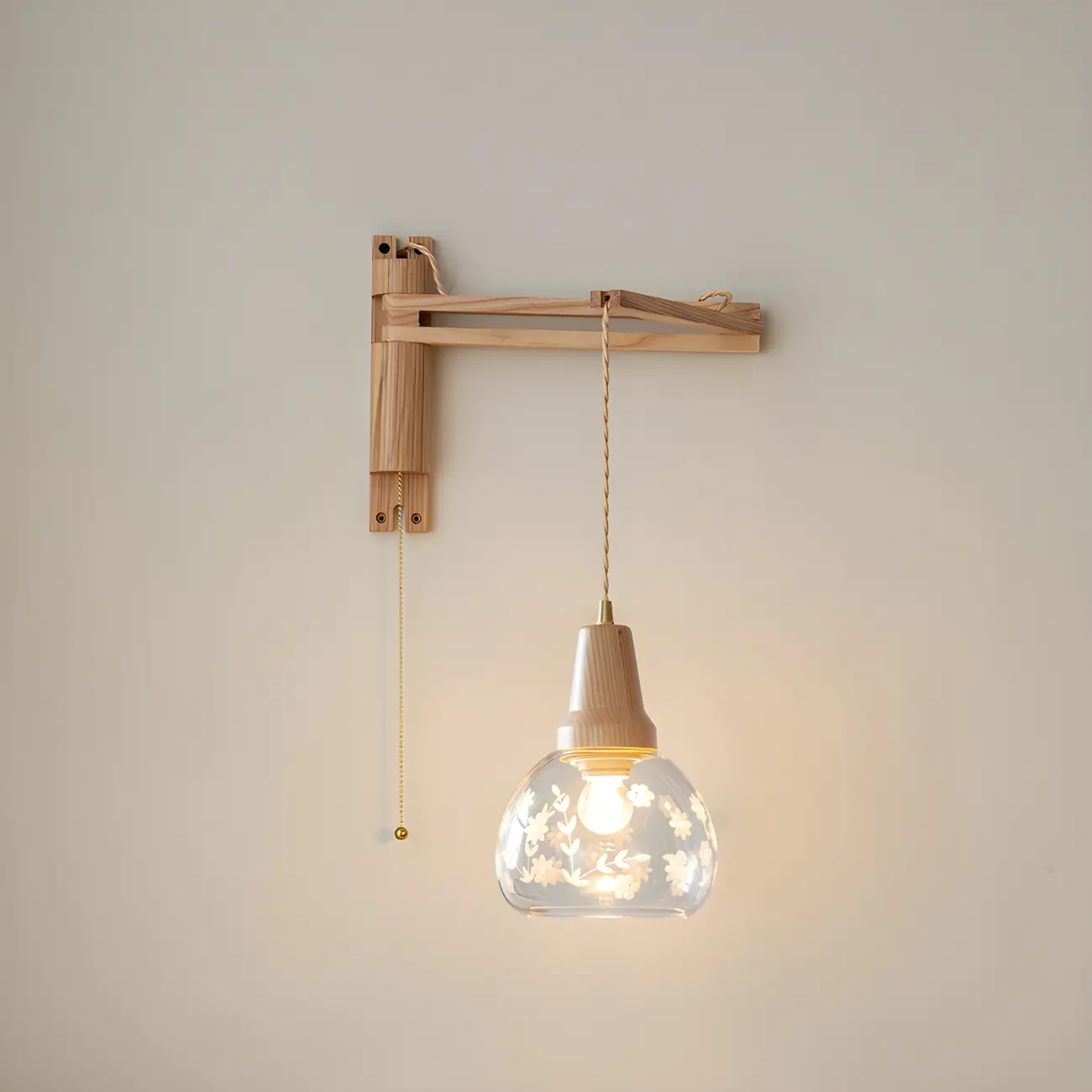Rustic Wood Clear Glass Swing Arm Wall Light Image - 2 | homeyfad